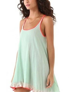Free People Mint Swing Tank Dress with Coral Trim